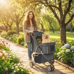 Carrito para Perros Pequeños con Cesta de Almacenaje Ventanas de Malla y Cinturón de Seguridad 77x44x102 cm Gris... - Ogal.Es