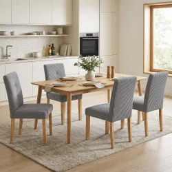Pack de 4 Sillas de Comedor Respaldo Alto Tapizadas en Pana Asiento Acolchado Patas de Madera para Salón Gris - Ogal.Es