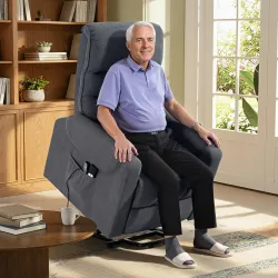 Sillón Levanta Personas con 8 Punto de Masaje Reposapiés Mando a Distancia y Bolsillo Lateral 83x92x110 cm Gris - Ogal.Es