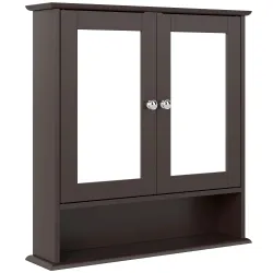 Armario de Baño con Espejo Armario de Pared con 2 Puertas Estante Abierto Estante Ajustable 56x13x58cm Marrón Os... - Ogal.Es