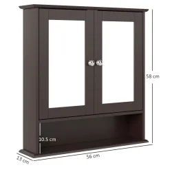 Armario de Baño con Espejo Armario de Pared con 2 Puertas Estante Abierto Estante Ajustable 56x13x58cm Marrón Os... - Ogal.Es