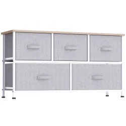 Cómoda con 5 Cajones de Tela Cómoda para Dormitorio Marco Metálico 100x30x54 cm Gris - Ogal.Es