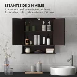 Armario de Baño con Espejo Armario de Pared con 2 Puertas Estante Abierto Estante Ajustable 56x13x58cm Marrón Os... - Ogal.Es