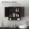 Armario de Baño con Espejo Armario de Pared con 2 Puertas Estante Abierto Estante Ajustable 56x13x58cm Marrón Os... - Ogal.Es