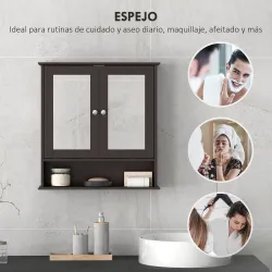 Armario de Baño con Espejo Armario de Pared con 2 Puertas Estante Abierto Estante Ajustable 56x13x58cm Marrón Os... - Ogal.Es