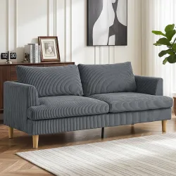 Sofá de 3 Plazas Tapizado en Pana Acolchado Grueso de Muelles Asiento Ancho 2 Almohadas 188x80x86 cm Gris Oscuro - Ogal.Es