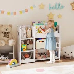 Estantería Infantil para Juguetes Estantes Abiertos Compartimentos Diseño de Ositos Organizador de Juguetes Blanco - Ogal.Es