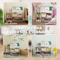 Estantería Infantil para Juguetes Estantes Abiertos Compartimentos Diseño de Ositos Organizador de Juguetes Blanco - Ogal.Es