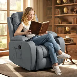Sillón de Masaje Giratorio Sillón Relax Reclinable con 8 Puntos de Masaje Función de Calefacción 82x99x103 cm Gris - Ogal.Es