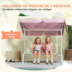 Columpio Jardín Exterior para niños 2 Plazas Toldo Ajustable Cinturones de Seguridad Diseño de Unicornio Arcoíri... - Ogal.Es