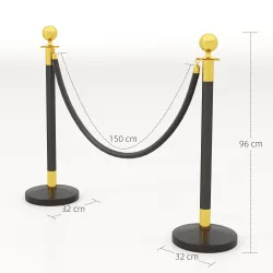 Postes Separadores de Acero Inoxidable de 2 Piezas 96 cm de Altura Base Rellenable Cuerda de Terciopelo Negro - Ogal.Es