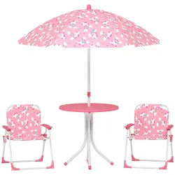 Conjunto de Mesa y Sillas Infantil de Jardín de 4 Piezas Sillas Plegables Sombrilla Desmontable Diseño Unicornio... - Ogal.Es