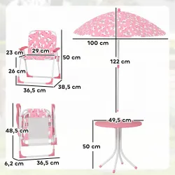 Conjunto de Mesa y Sillas Infantil de Jardín de 4 Piezas Sillas Plegables Sombrilla Desmontable Diseño Unicornio... - Ogal.Es