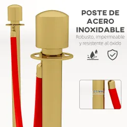 Juego de 2 Postes Separadores de Acero Inoxidable con Cuerda de Terciopelo Roja de 1,5 m y Base Rellenable Dorado - Ogal.Es