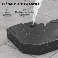 Juego de 2 Pesas para Sombrilla, Bases para Sombrilla Rellenables 80 kg con Agua 80 kg o Mezcla de Agua y Arena ... - Ogal.Es