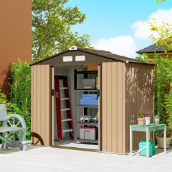 Cobertizo de Jardín Exterior 2,42 m² 213x130x185 cm con Puerta Corredera Ventilación Guantes Amarillo - Ogal.Es
