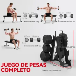 Juego de Mancuernas 2x4kg 2x6kg 2x8kg con Soporte de Almacenamiento para Ejercicio Entrenamiento Negro - Ogal.Es