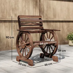 Silla de Jardín de Madera con Brazos de Rueda de Carreta Asiento Ancho con Listones y Respaldo Inclinado Carboni... - Ogal.Es