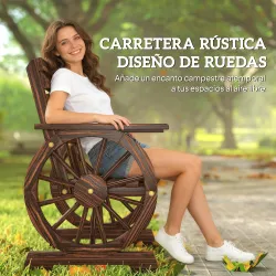 Silla de Jardín de Madera con Brazos de Rueda de Carreta Asiento Ancho con Listones y Respaldo Inclinado Carboni... - Ogal.Es