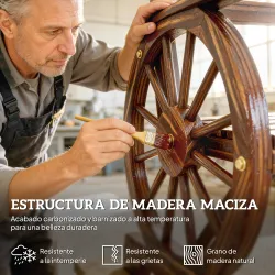 Silla de Jardín de Madera con Brazos de Rueda de Carreta Asiento Ancho con Listones y Respaldo Inclinado Carboni... - Ogal.Es