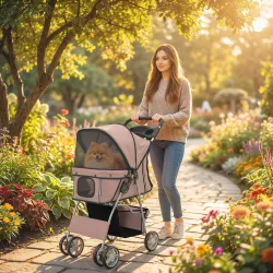 Carrito para Perros Pequeños con Cesta de Almacenaje Portavasos Ruedas y Cojín Lavable 77x44x102 cm Café - Ogal.Es