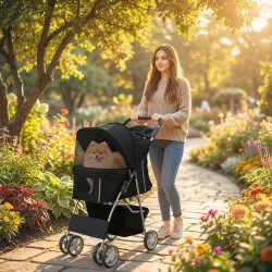 Carrito para Perros Pequeños con Cesta de Almacenaje Portavasos Ruedas y Cojín Lavable 77x44x102 cm Negro - Ogal.Es