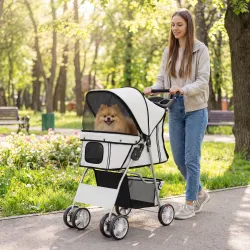Carrito para Perros Pequeños con Cesta de Almacenaje Portavasos Ruedas y Cojín Lavable 77x44x102 cm Gris - Ogal.Es