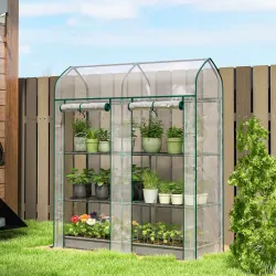 Invernadero Pequeño de 3 Niveles 2 Puertas Enrollables Marco de Acero Cubierta de Plástico 143x46x165 cm Transpa... - Ogal.Es