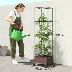 Jardinera con Enrejado Ruedas con Drenaje para Cultivos Verduras Flores Hierbas 40x40x165 cm Marrón - Ogal.Es
