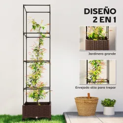 Jardinera con Enrejado Ruedas con Drenaje para Cultivos Verduras Flores Hierbas 40x40x165 cm Marrón - Ogal.Es