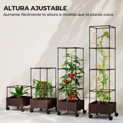 Jardinera con Enrejado Ruedas con Drenaje para Cultivos Verduras Flores Hierbas 40x40x165 cm Marrón - Ogal.Es
