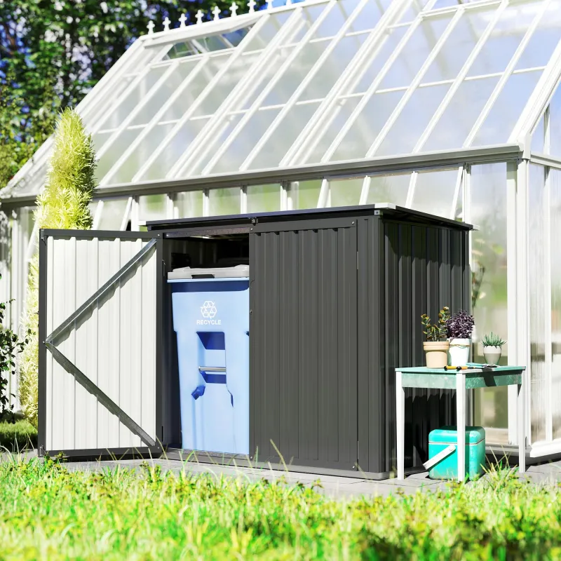 Cobertizo para Contenedor de Basura Doble de Acero Galvanizado de 240L con Tapa Abatible y Puertas con Cerradura... - Ogal.Es