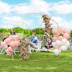 Set de 3 Arcos de Jardín para Rosas de Metal de 220/200/180 cm con Recubrimiento en Polvo para Patio Terraza Dorado - Ogal.Es