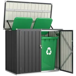 Cobertizo para Contenedor de Basura Doble de Acero Galvanizado de 240L con Tapa Abatible y Puertas con Cerradura... - Ogal.Es