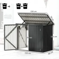 Cobertizo para Contenedor de Basura Doble de Acero Galvanizado de 240L con Tapa Abatible y Puertas con Cerradura... - Ogal.Es