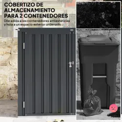Cobertizo para Contenedor de Basura Doble de Acero Galvanizado de 240L con Tapa Abatible y Puertas con Cerradura... - Ogal.Es