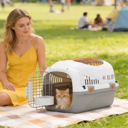 Transportín para Gatos y Perros Pequeños hasta 4 kg con Claraboya y Puerta de Acero Gris Claro - Ogal.Es