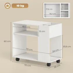 Mueble para Impresora con Ruedas Compartimentos Superiores Estantes Abiertos 70x36x60 cm Blanco - Ogal.Es