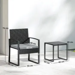 Conjunto de Muebles de Jardín de Ratán Sintético con 2 Sillas con Cojines Extraíbles y Mesa con Tablero de Vidri... - Ogal.Es