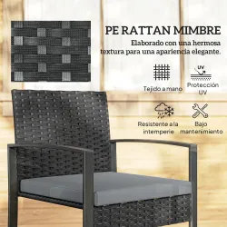 Conjunto de Muebles de Jardín de Ratán Sintético con 2 Sillas con Cojines Extraíbles y Mesa con Tablero de Vidri... - Ogal.Es