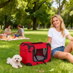 Transportín para Perros Plegable 60x41,5x41 cm con Ventanas de Malla Cojín Suave y 2 Asas para Mini Perros y Gat... - Ogal.Es