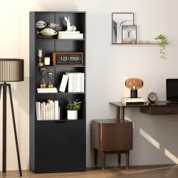 Estantería para Libros de 6 Niveles Librería con Puertas 4 Estantes Abiertos para Salón Estudio 59x29x180 cm Negro - Ogal.Es