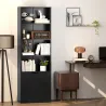 Estantería para Libros de 6 Niveles Librería con Puertas 4 Estantes Abiertos para Salón Estudio 59x29x180 cm Negro - Ogal.Es