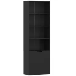 Estantería para Libros de 6 Niveles Librería con Puertas 4 Estantes Abiertos para Salón Estudio 59x29x180 cm Negro - Ogal.Es