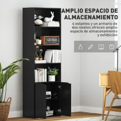 Estantería para Libros de 6 Niveles Librería con Puertas 4 Estantes Abiertos para Salón Estudio 59x29x180 cm Negro - Ogal.Es