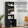 Estantería para Libros de 6 Niveles Librería con Puertas 4 Estantes Abiertos para Salón Estudio 59x29x180 cm Negro - Ogal.Es
