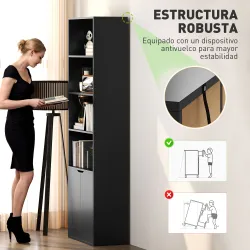 Estantería para Libros de 6 Niveles Librería con Puertas 4 Estantes Abiertos para Salón Estudio 59x29x180 cm Negro - Ogal.Es