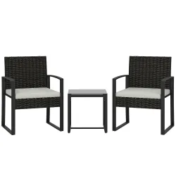 Conjunto de Muebles de Jardín de Ratán Sintético con 2 Sillas con Cojines Extraíbles y Mesa con Tablero de Vidri... - Ogal.Es