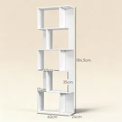 Estantería Librería de 5 Niveles en Forma de S con 10 Estantes para Dormitorio Estudio Oficina 60x24x184,5 cm Bl... - Ogal.Es