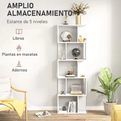 Estantería Librería de 5 Niveles en Forma de S con 10 Estantes para Dormitorio Estudio Oficina 60x24x184,5 cm Bl... - Ogal.Es